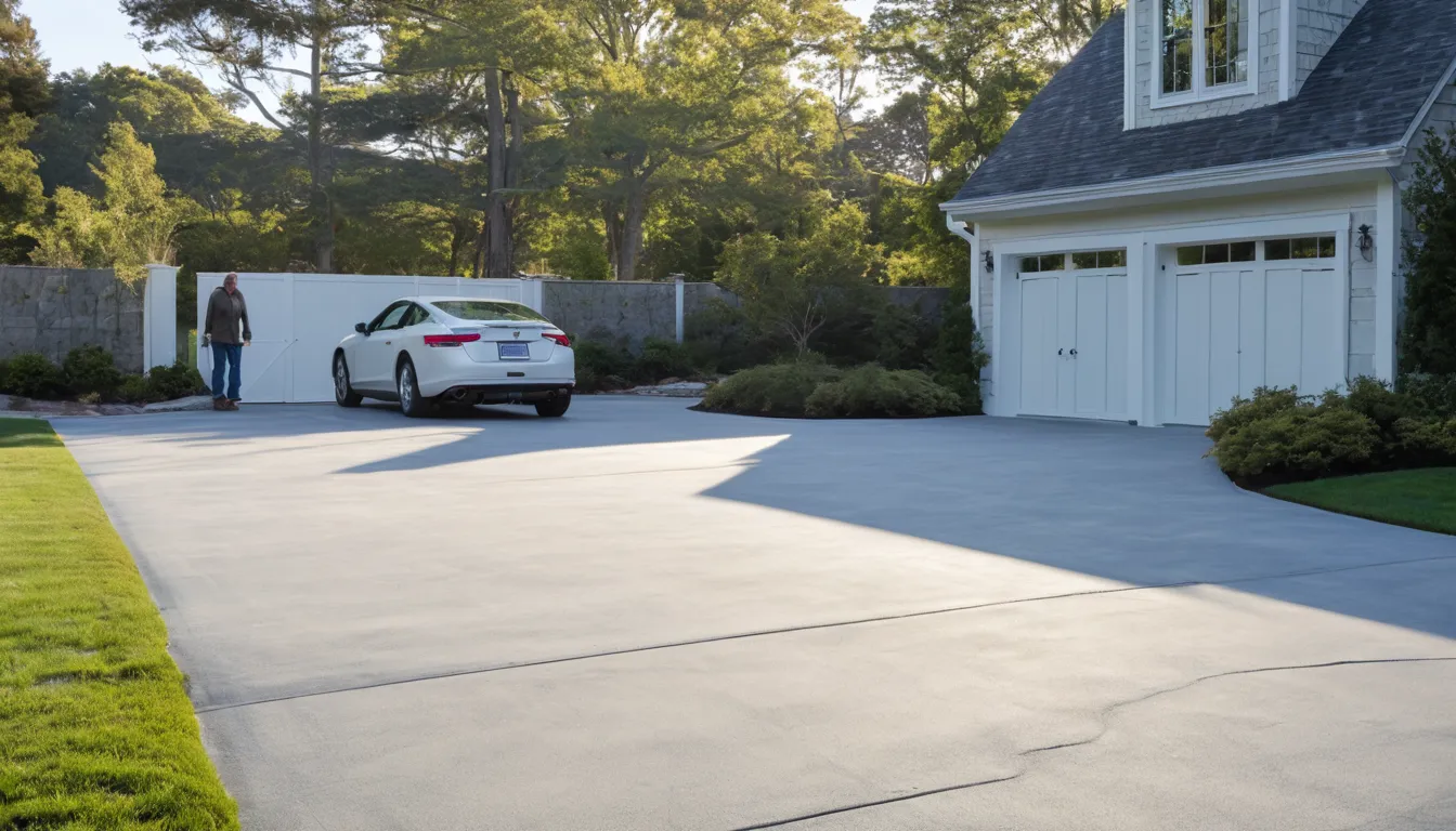 A freshly poured concrete driveway beside a suburban home in Saltaire
